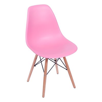 Cadeira Eames Eiffel Rosa com Pés de Madeira