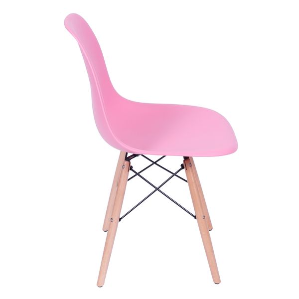 Cadeira Eames Eiffel Rosa com Pés de Madeira