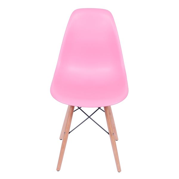 Cadeira Eames Eiffel Rosa com Pés de Madeira
