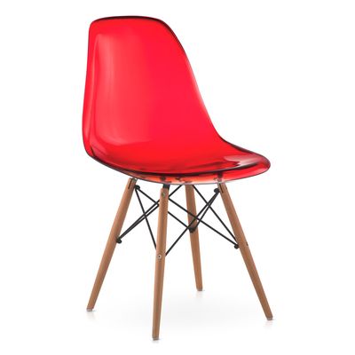 Cadeira Eames Eiffel em Policarbonato Vermelho com Pés de Madeira