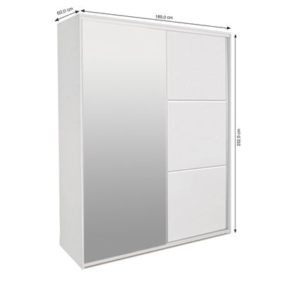 Armario-Milano-1-Porta-Deslizantes-Branco-Fosco-com-1-Porta-de-Espelho-e-3-Gavetas-180m