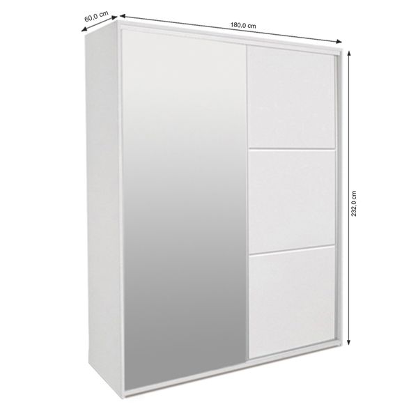 Armario-Milano-1-Porta-Deslizantes-Branco-Fosco-com-1-Porta-de-Espelho-e-3-Gavetas-180m