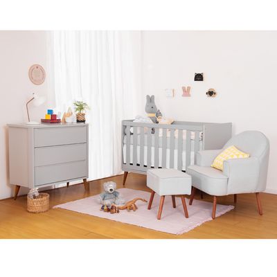 Quarto Infantil Theo Cinza Com Poltrona Capri