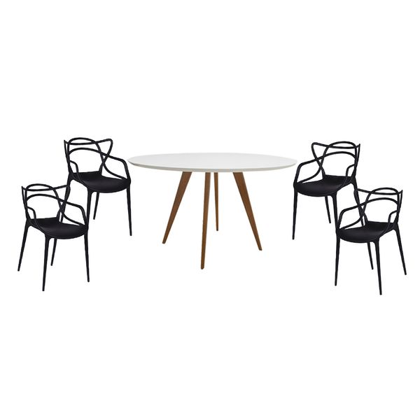 Conjunto-Mesa-Square-Redonda-Tampo-Branco-Fosco-Diametro-88cm-com-4-Cadeiras-Allegra-Preta