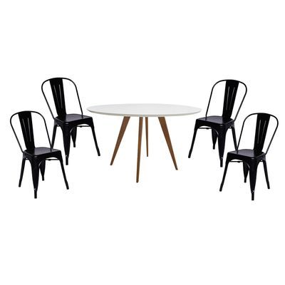Conjunto-Mesa-Square-Redonda-Tampo-Branco-Fosco-Diametro-88cm-com-4-Cadeiras-Tolix-Preta-Nova-Versao