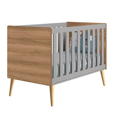 Berco-Mini-Cama-Retro-Theo-com-Kit-Pe-em-Madeira-Natural---Cinza-Fosco-com-Mezzo