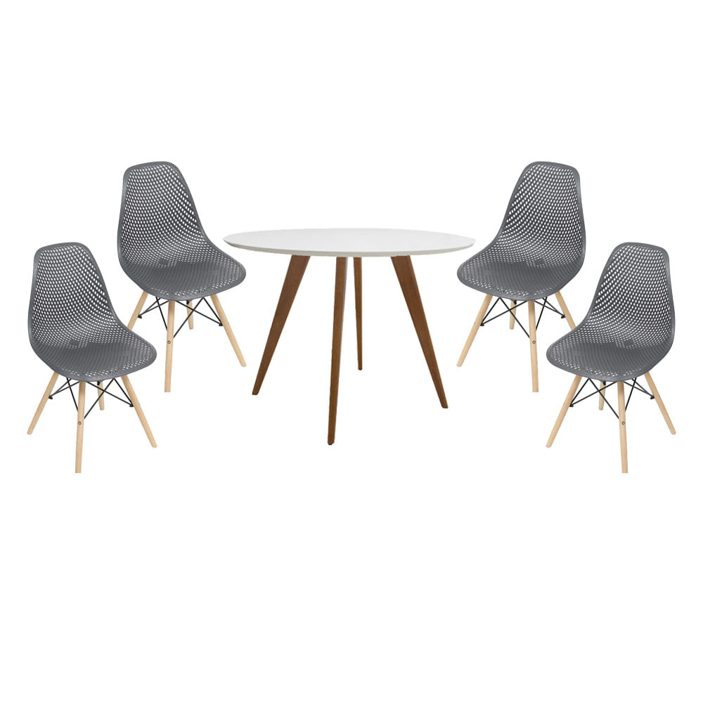 conjunto-mesa-square-redonda-tampo-branco-fosco-88cm-com-4-cadeiras-eames-colmeia-preta-com-base-madeira