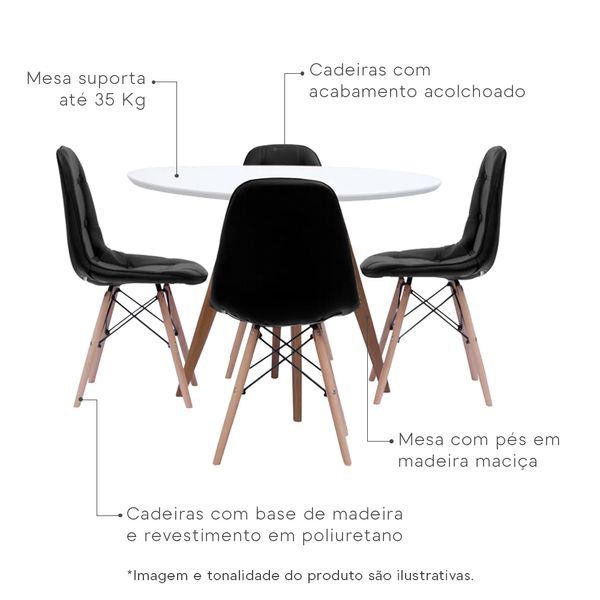 Conjunto Mesa Square Redonda Branco Fosco 88cm com 4 Cadeiras Eiffel Branca  - Abra Casa