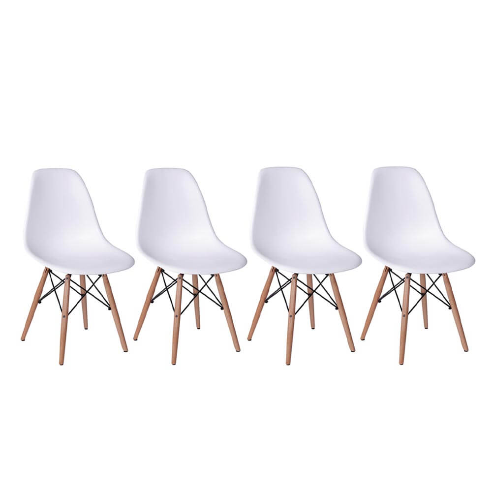 Conjunto 4 Cadeiras Eiffel Base Madeira – Branco