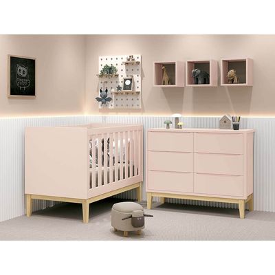 kit-quarto-infantil-retro-square-rosa-fosco-com-pes-madeira-natural-berco-comoda-6-gaveta