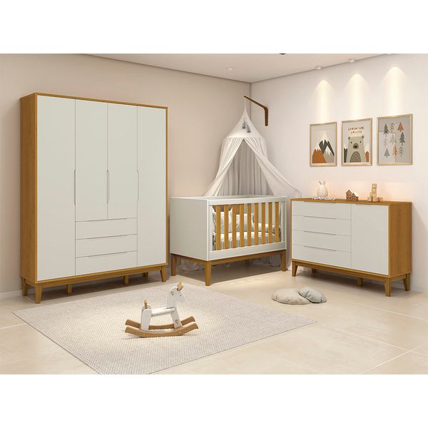 kit-quarto-infantil-elfe-areia-fosco-e-savana-comoda-4-gavetas-e-1-porta---guarda-roupa---berco-noah-com-pes-square-em-madeira