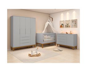 kit-quarto-infantil-elfe-cinza-fosco-comoda-4-gavetas-e-1-porta---guarda-roupa---berco-noah-com-pes-square-em-madeira