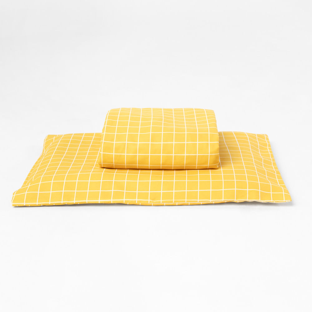 lencol-de-mini-cama-com-elastico-e-fronha-xadrez-amarelo-e-branco-selo