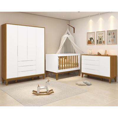 kit-quarto-infantil-elfe-branco-fosco-e-savana---comoda-4-gavetas-e-1-porta---guarda-roupa---berco-n-principal