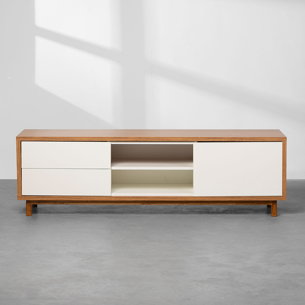 Rack Zorro 2 Gavetas 1 Porta Freijó e Branco - 1,60m | Abra Cadabra