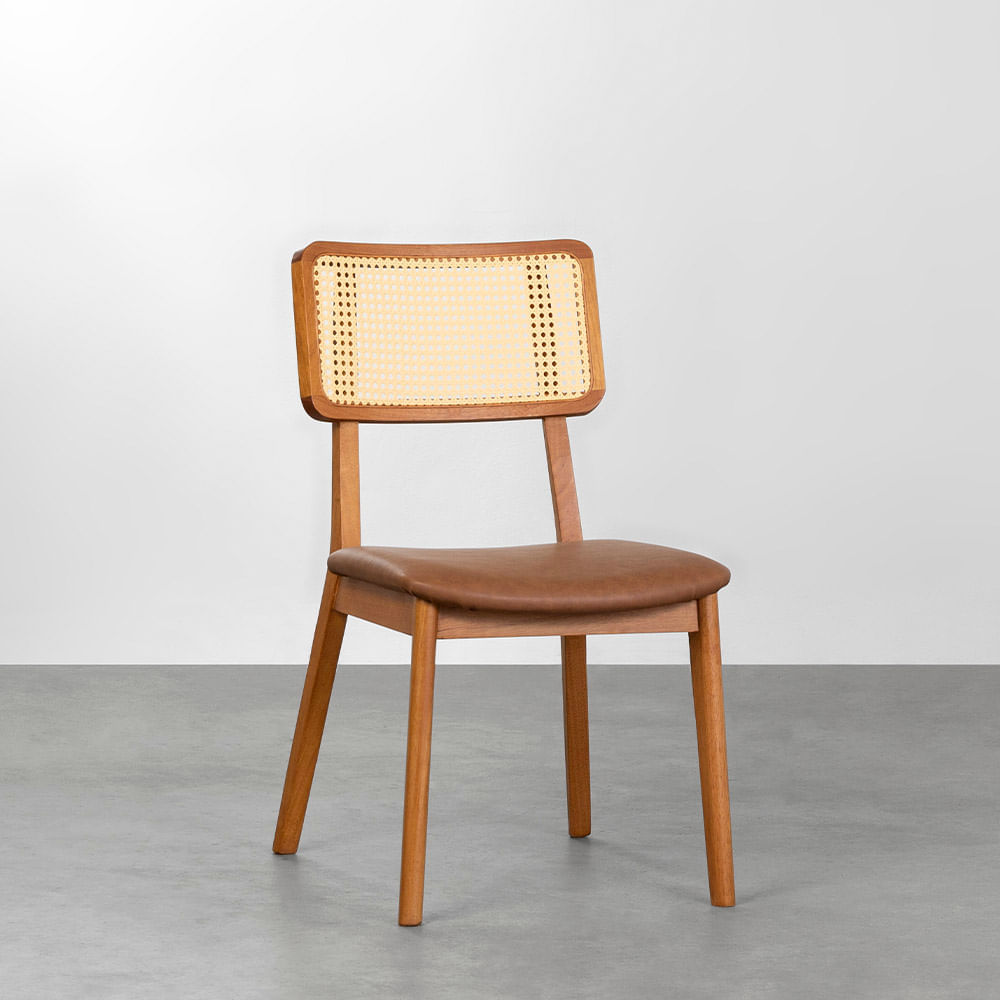 Cadeira Lalá Encosto Palha Creme - Cognac | Abra Cadabra