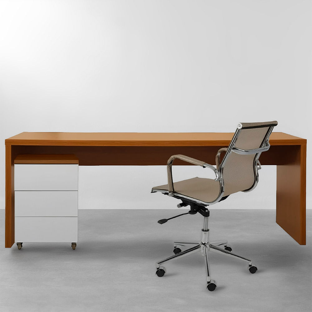 conjunto-bancada-136cm-modulo-gavetas-louro-freijo-cadeira-de-escritorio-noruega-cobre-baixa
