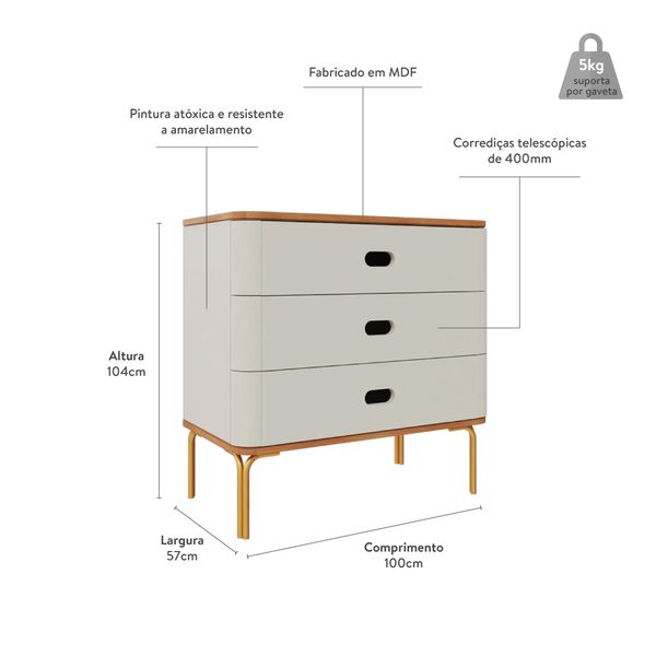 comoda-aquarela-3-gavetas---rose-com-pes-em-dourado