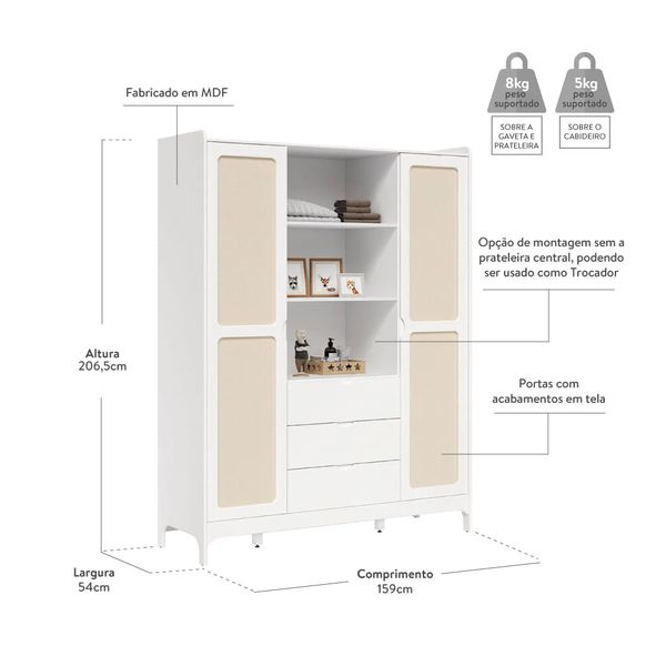 kit-quarto-infantil-brisa-branco-fosco---bicama-sofa---guarda-roupa-com-2-portas-e-3-gavetas