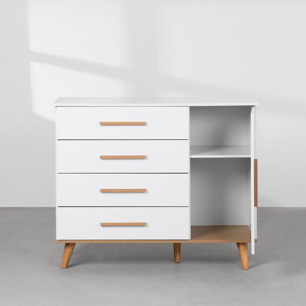 Comoda-Ludmila-4-gavetas-com-Porta-Branco-frontal-porta